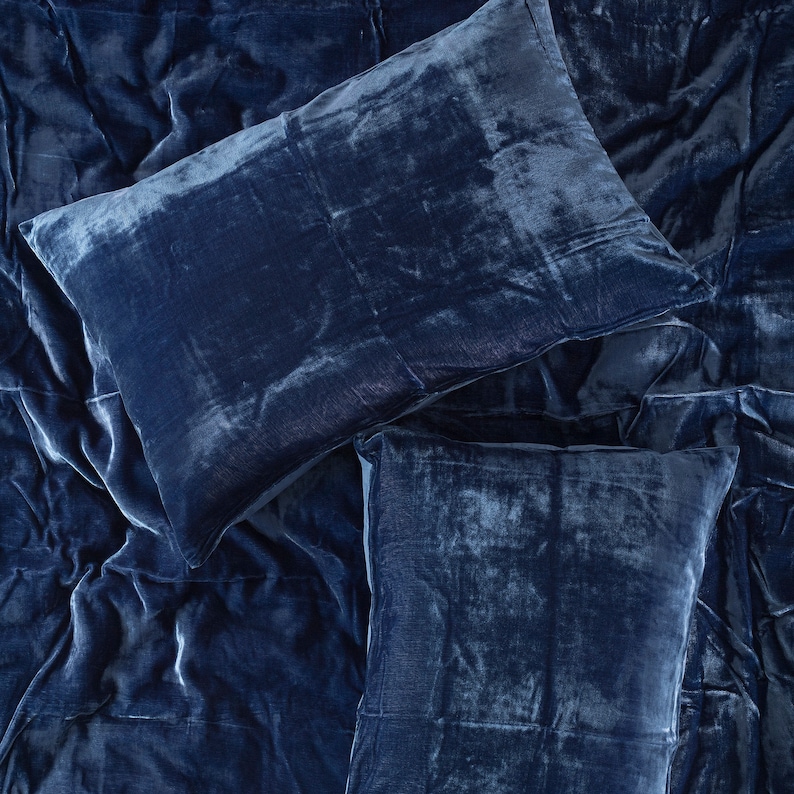 Ultra Luxe Crush Blue Velvet Duvet Cover 3 Pieces Donna Cover Etsy