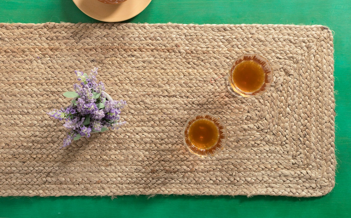 Natural Jute Table Runner Rug Rustic Rectangular Area Rug Etsy