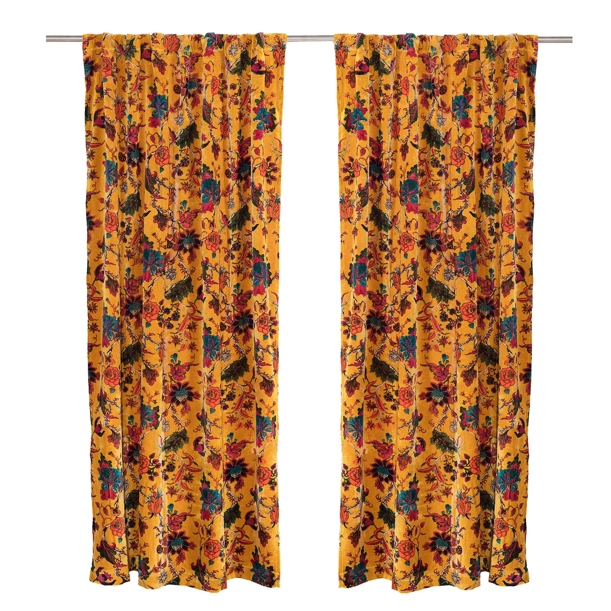 Flower Printed Velvet Curtains Luxury Drapes for Living & | Etsy