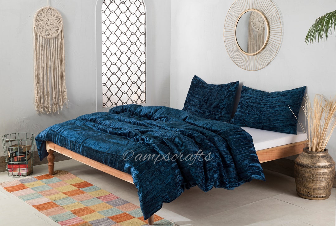 Blue Velvet Duvet Cover Ultra Luxe Crushed Velvet Bedding Donna Cover 3 Pcs Set Boho Velvet King
