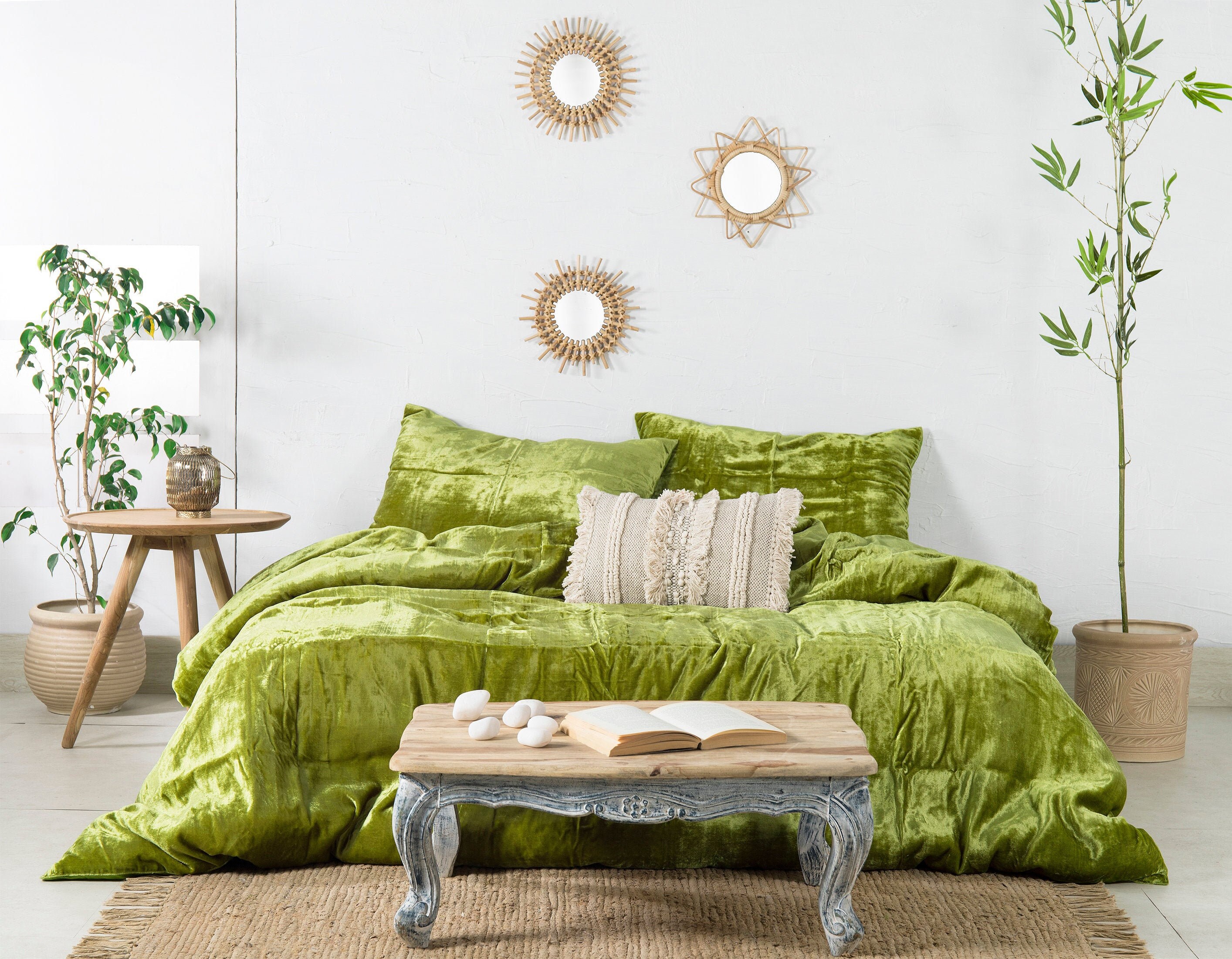 3 Pc Set Green Velvet Duvet Cover Ultra Luxe Crushed Velvet Etsy