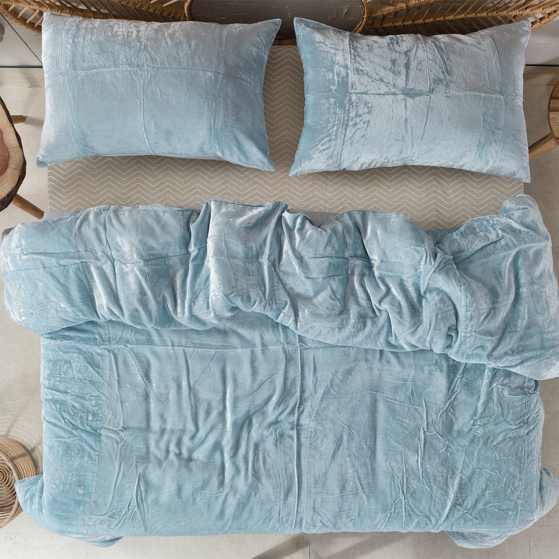 3 Pc Set Light Sea Blue Velvet Duvet Cover Ultra Luxe Crushed Etsy