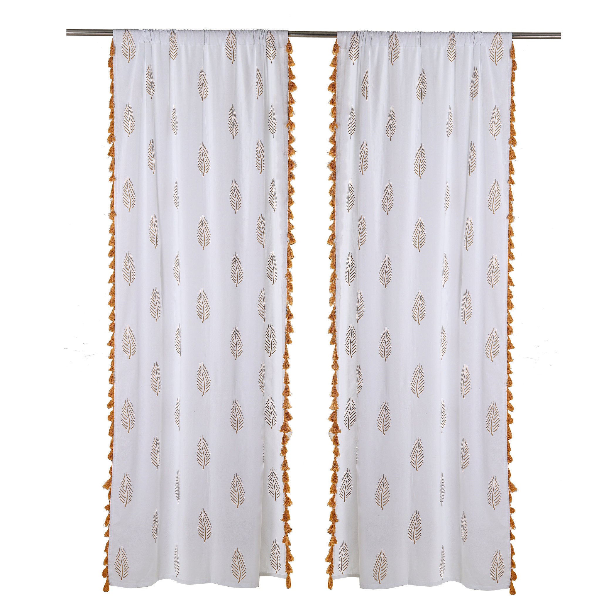 White Gold Tassel Curtains Medallion Moroccan Tapestry Etsy