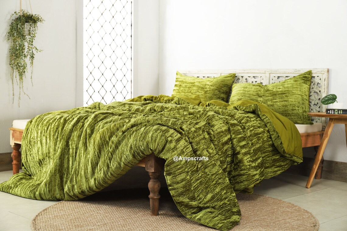 VELVET DUVET COVER 3 Pcs Green Velvet Duvet Cover Queen Etsy