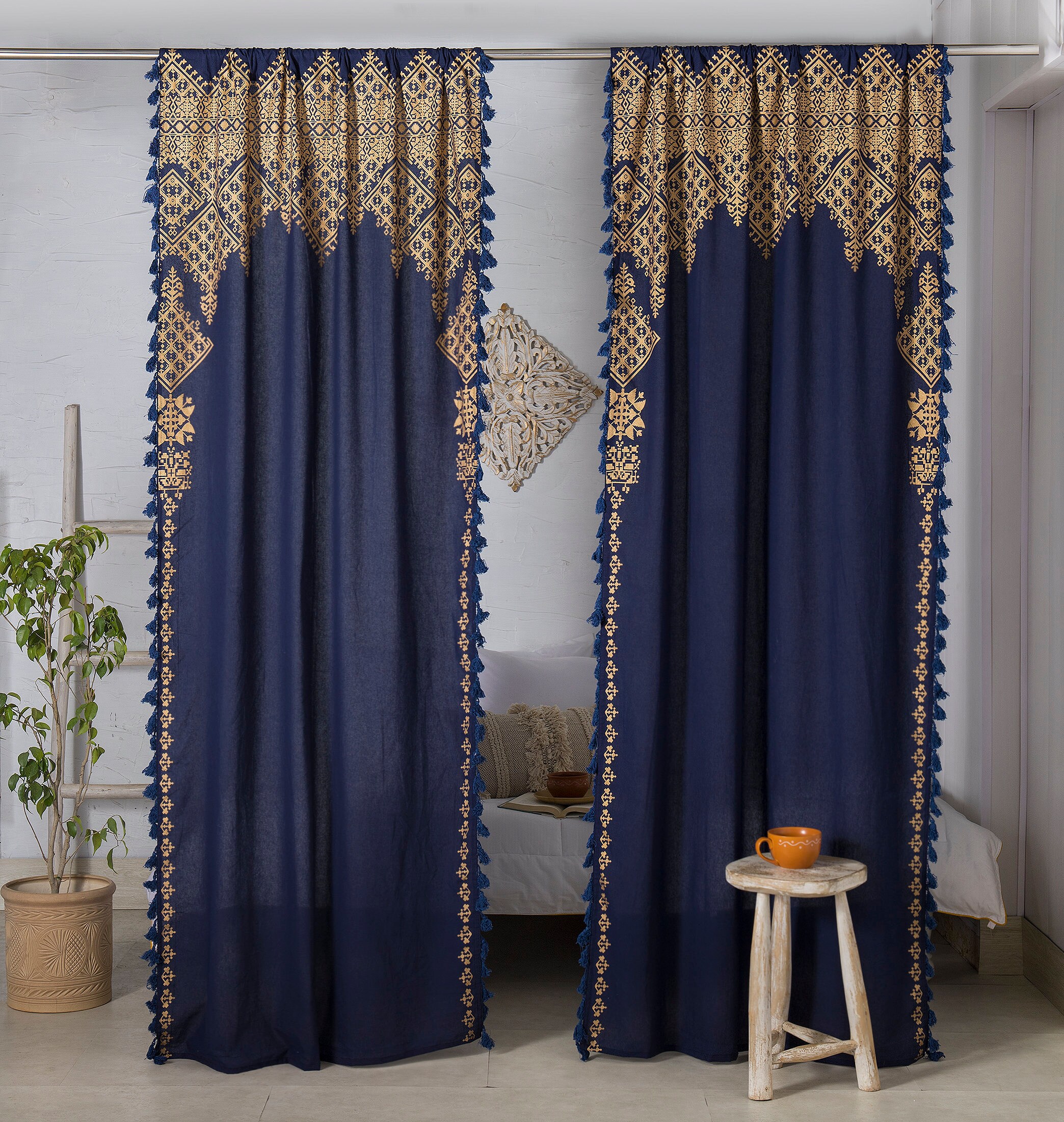 Navy and gold curtains deals