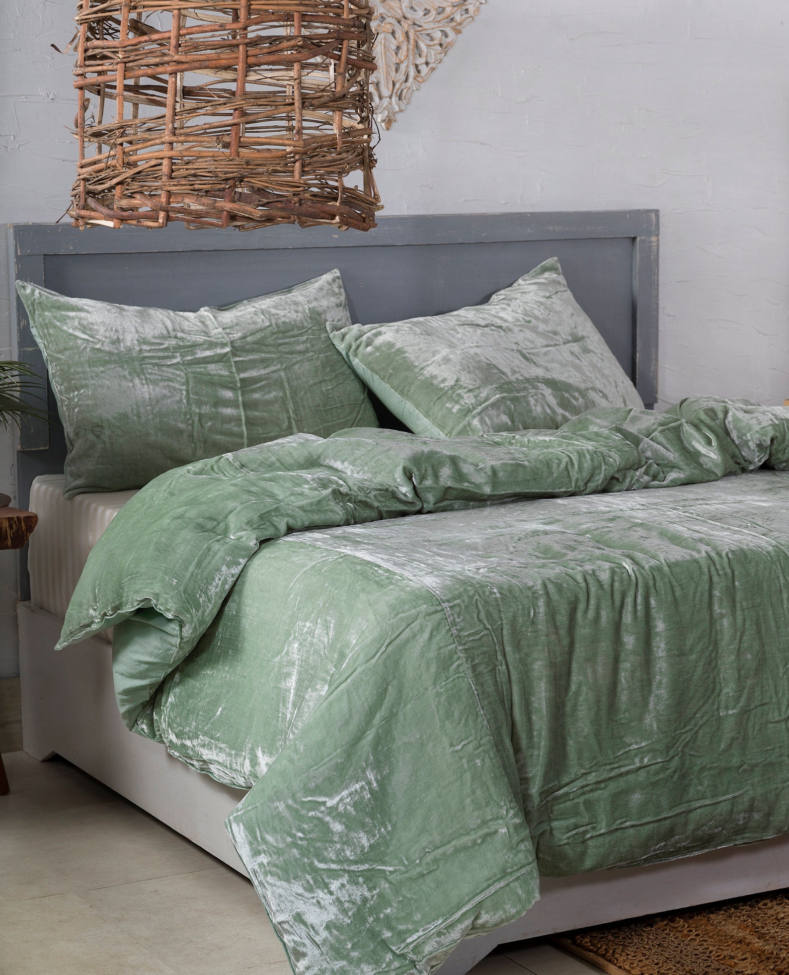 3 Pc Set Sage Green Velvet Duvet Cover Ultra Luxe Crushed Etsy