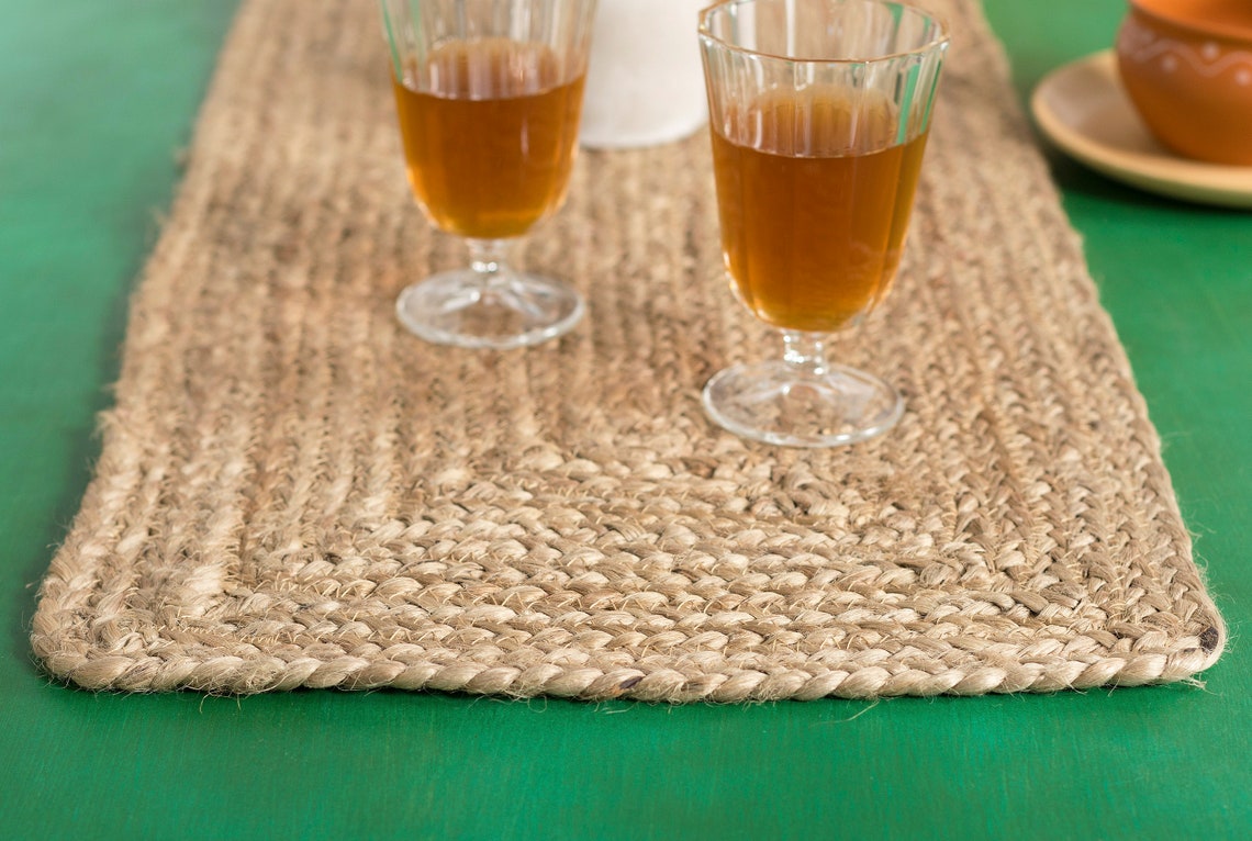Natural Jute Table Runner Rug Rustic Rectangular Area Rug Etsy