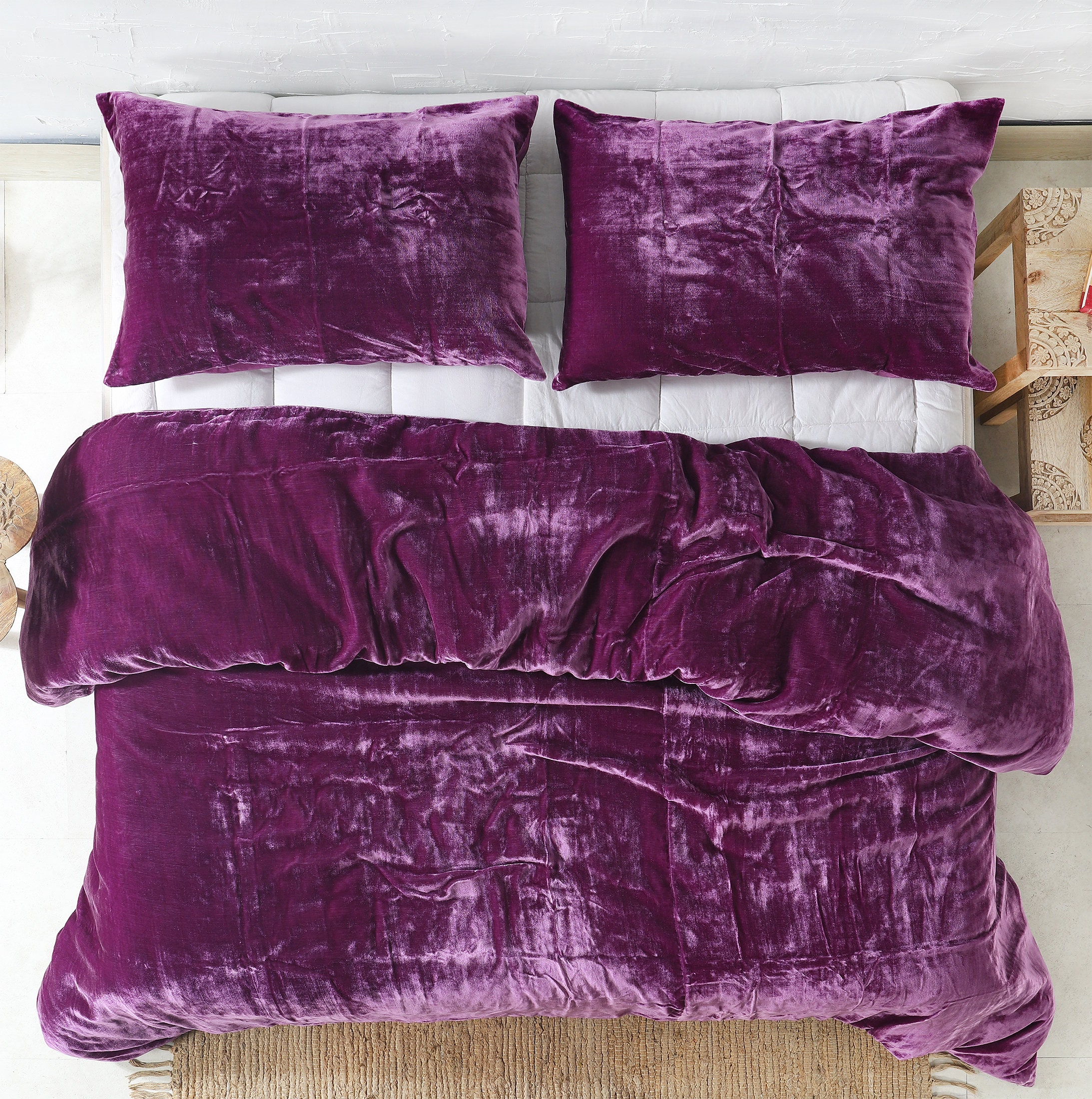 3 Pc Set Purple Velvet Duvet Cover Ultra Luxe Crushed Velvet Etsy Canada