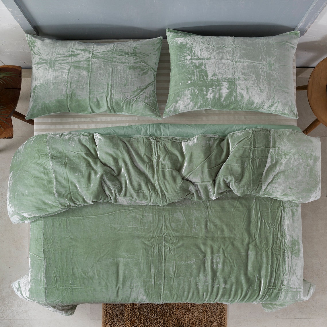 3 Pc Set Sage Green Velvet Duvet Cover Ultra Luxe Crushed Etsy Australia