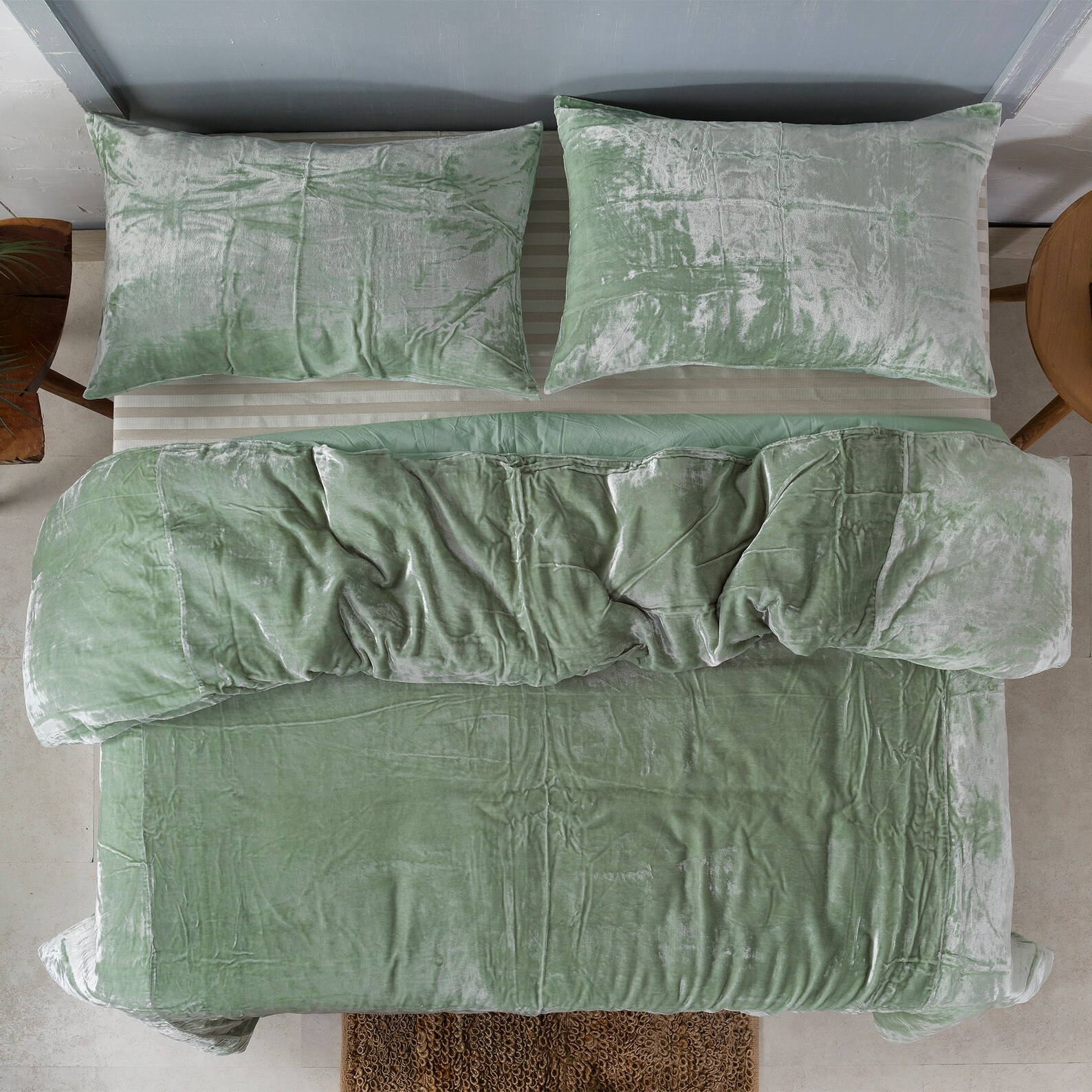 3 Pc Set Sage Green Velvet Duvet Cover Ultra Luxe Crushed Etsy