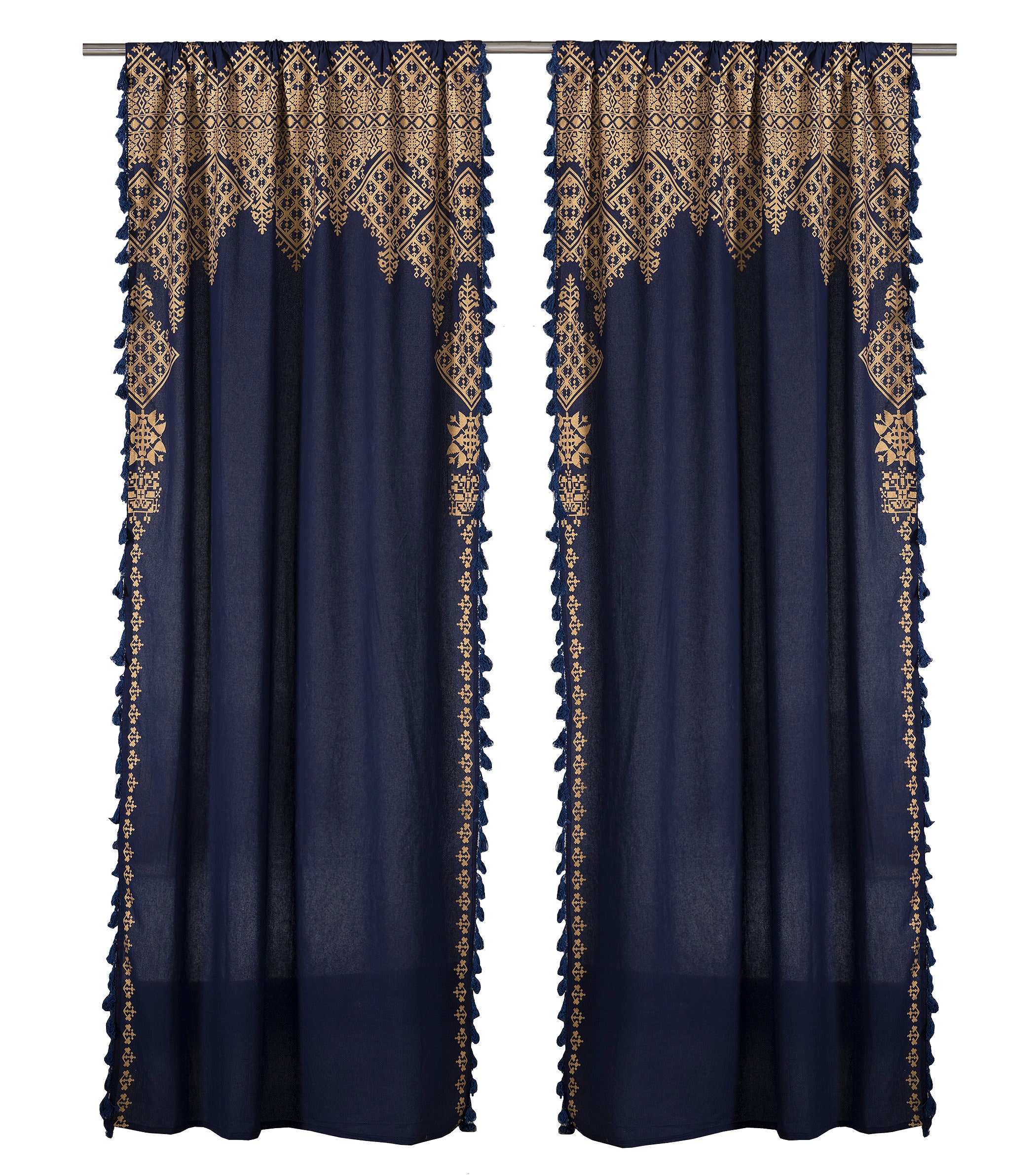 Blue Gold Tassel Curtain Medallion Moroccan Tapestry Curtain Etsy