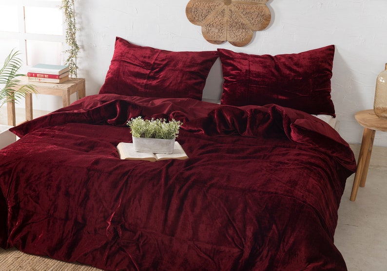 Velvet Duvet Cover Ultra Luxe 3 Piece Set Wine Red Velvet Etsy