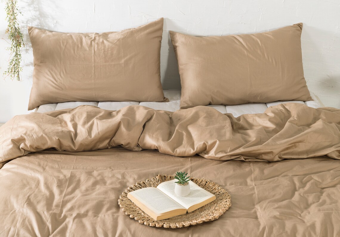 Taupe Washed Cotton Duvet Cover Duvet Cover With Zipper Etsy