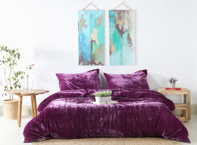 3 Pc Set Purple Velvet Duvet Cover Ultra Luxe Crushed Velvet Etsy