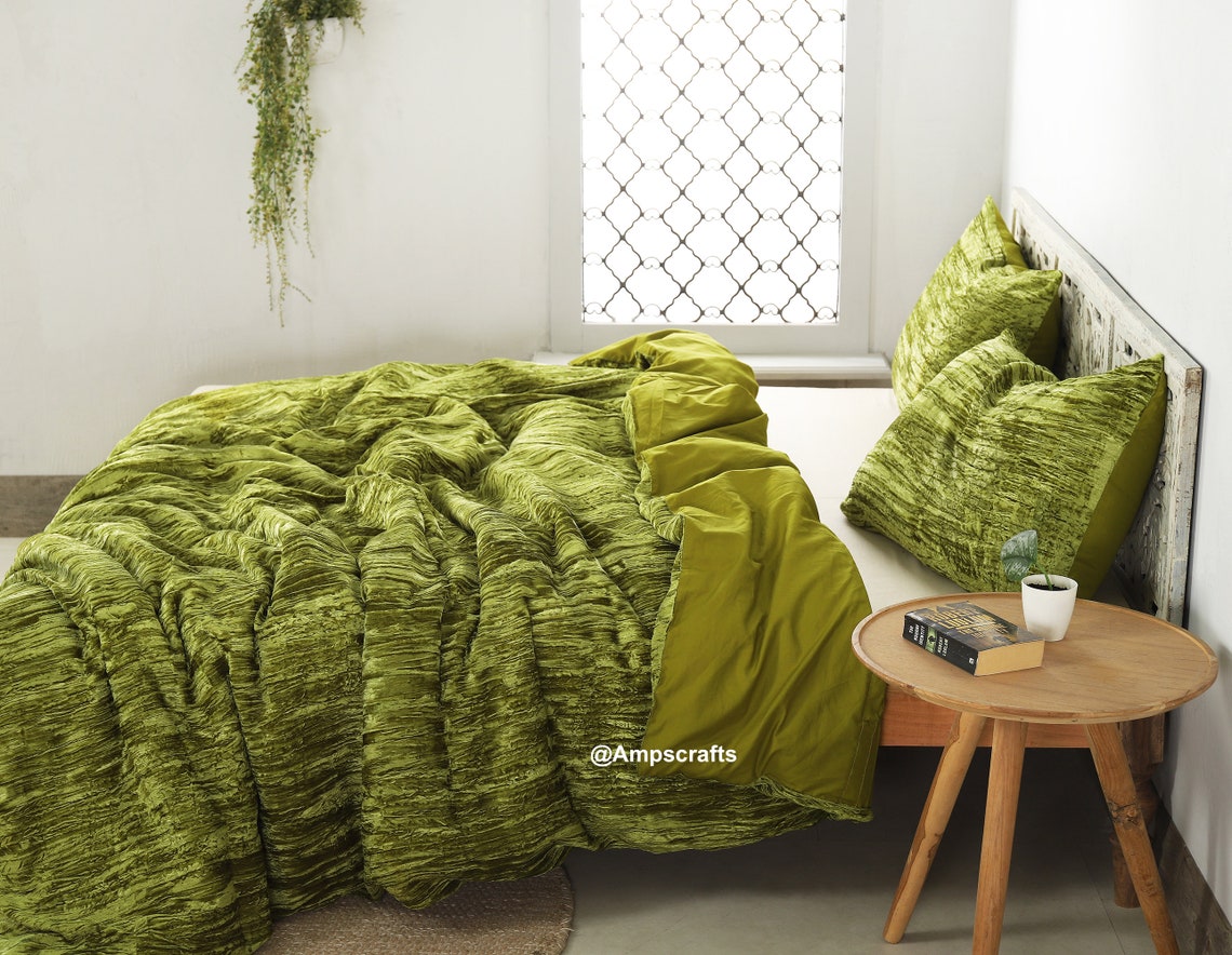 VELVET DUVET COVER 3 Pcs Green Velvet Duvet Cover Queen Etsy