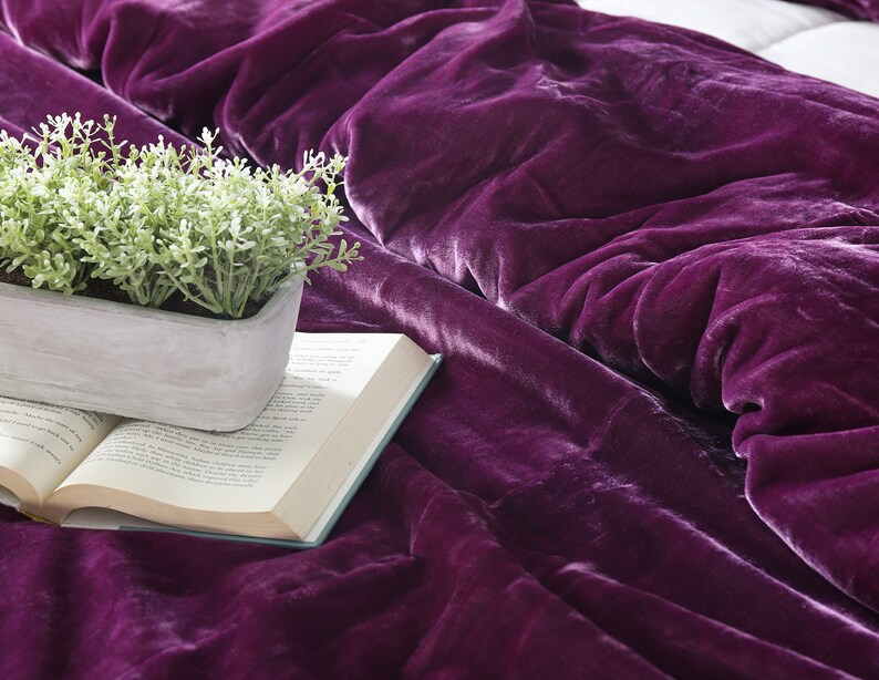 3 Pc Set Purple Velvet Duvet Cover Ultra Luxe Crushed Velvet Etsy