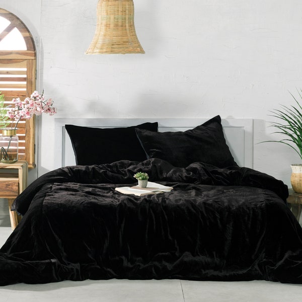 Ultra Luxury Crushed Velvet Duvet Cover 3 Pieces Set, Comforter Bedding ,Donna Cover Set ,Black color Duvet, boho Bedding,Velvet Bedding set