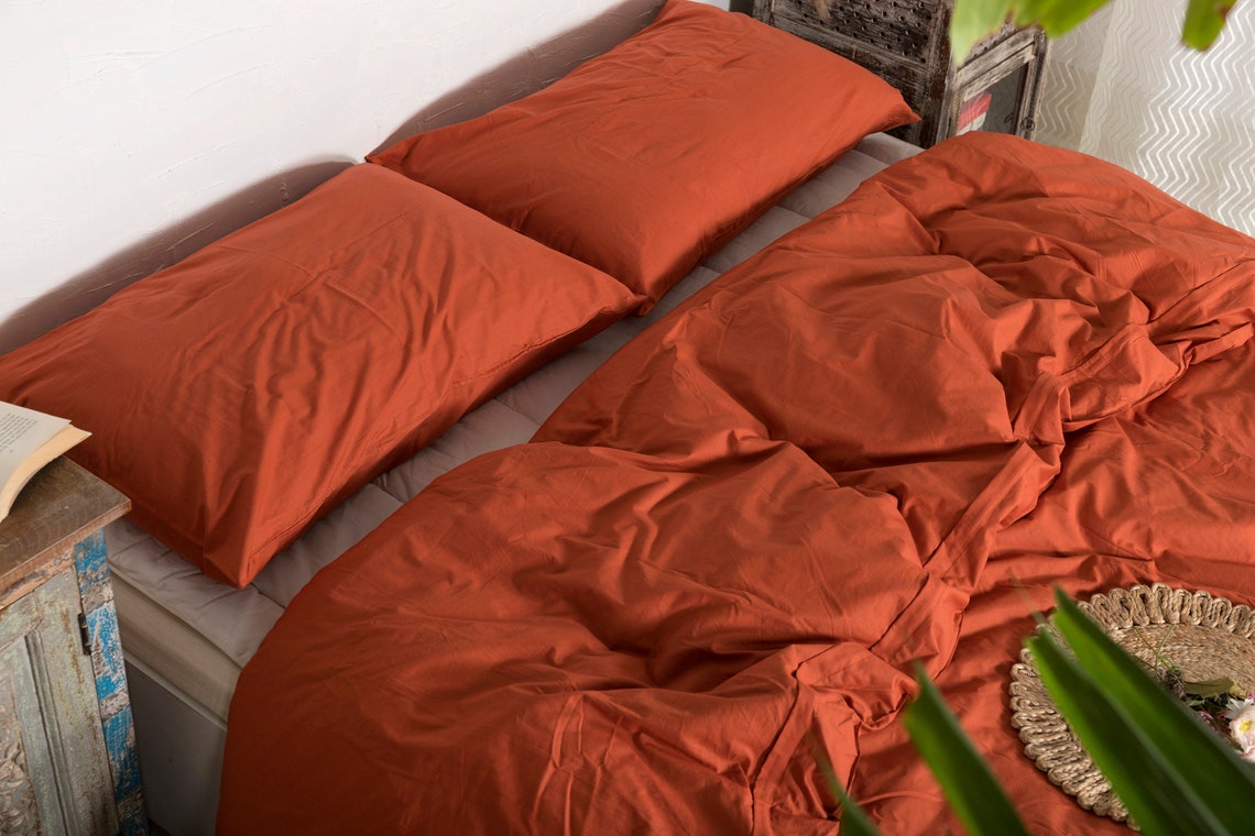 Cotton Duvet Cover Rust Color Duvet Cover with Zipper Etsy