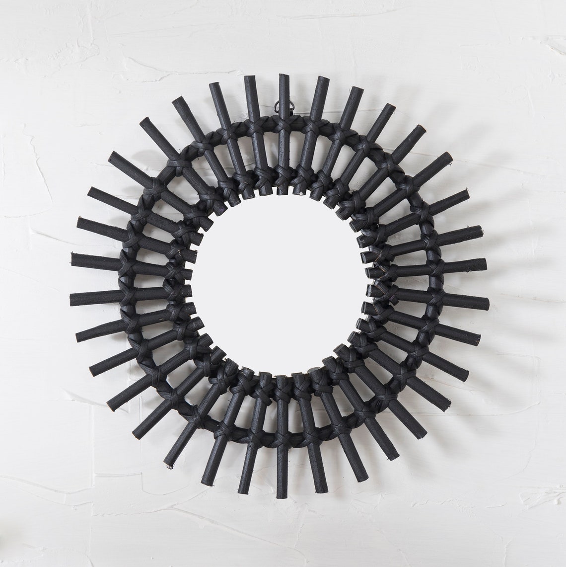 Rattan Mirrorblack Wall Hanging Bamboo Mirrorframed Wall Etsy