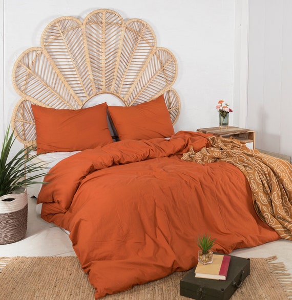 Washed Cotton Duvet Cover Rust Color Duvet Cover With Zipper Etsy