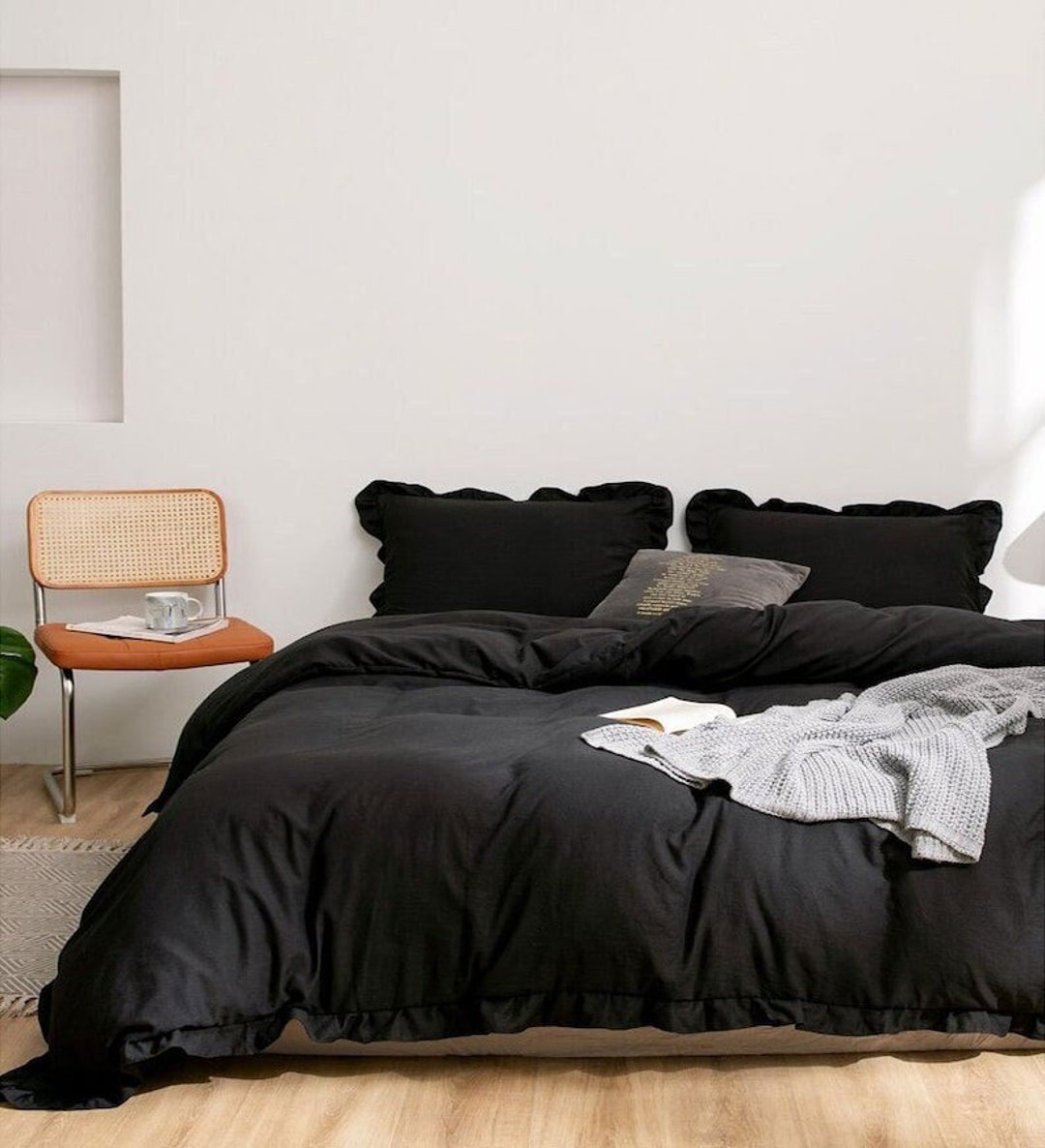 3 Pc Black Ruffle Duvet Cover Duvet Donna Cover US Queen King Etsy