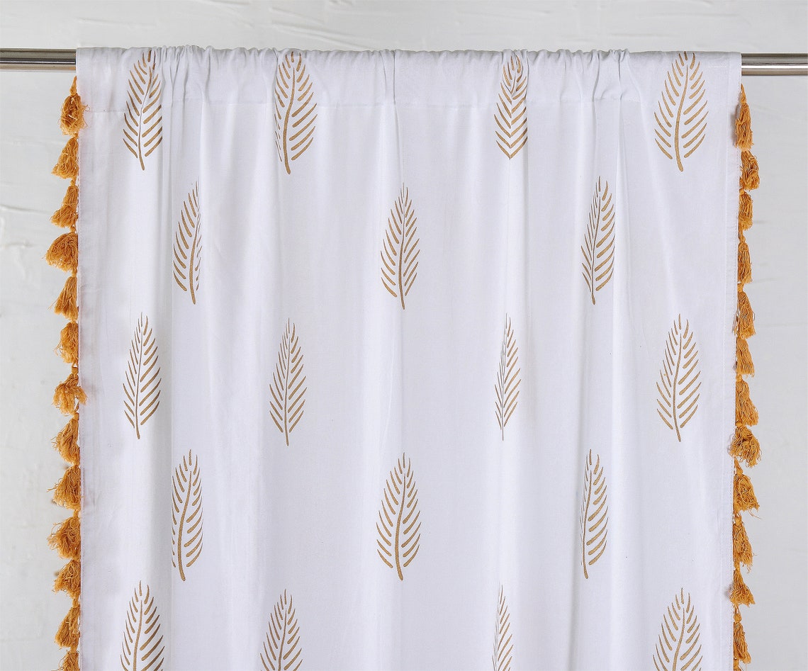 White Gold Tassel Curtains Medallion Moroccan Tapestry Etsy UK