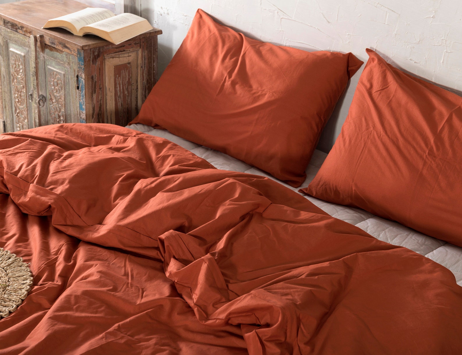 Cotton Duvet Cover Rust Color Duvet Cover With Zipper Etsy UK