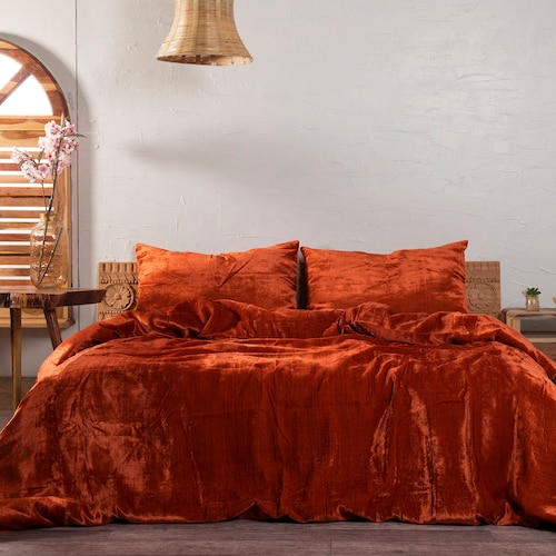 3 Pieces Set Luxury Crushed Velvet Duvet Cover Boho Bedding UO Etsy