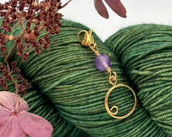 Stitch Marker Keeper | Progress Keeper | Purple Agate | For crochet and knitting | Semiprecious Stone | Brass | Mijo Crochet