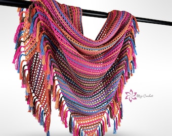 Crochet Pattern - Forever Stripes Shawl - Mijo Crochet - Crochet Shawl - Triangular Shawl - Wrap - Scarf