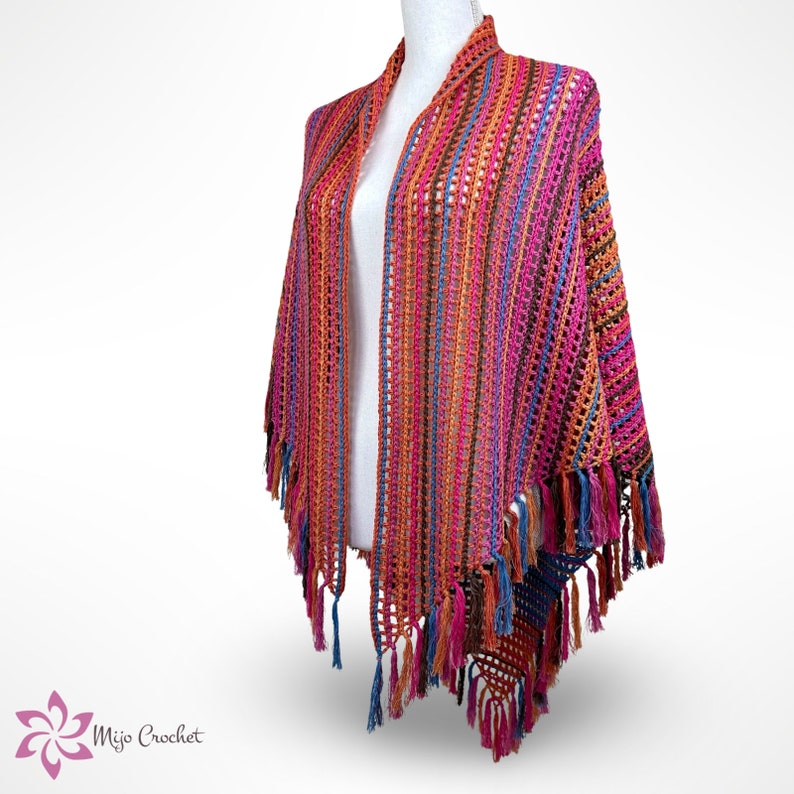 Crochet Pattern Forever Stripes Shawl Mijo Crochet Crochet Shawl Triangular Shawl Wrap Scarf zdjęcie 2