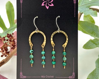 Sterling Silver & Brass Earrings with Green Labradorite | Drop Earrings | Ear wire | Mijo Crochet