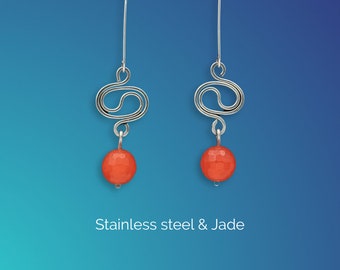 Orange Jade Earrings | Stainless Steel | Ear wire | Mijo Crochet