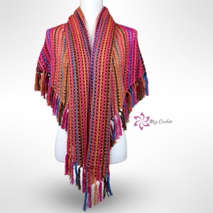 Haakpatroon Forever Stripes Sjaal Mijo Crochet Gehaakte Sjaal Driehoekige Sjaal Wrap Sjaal afbeelding 5