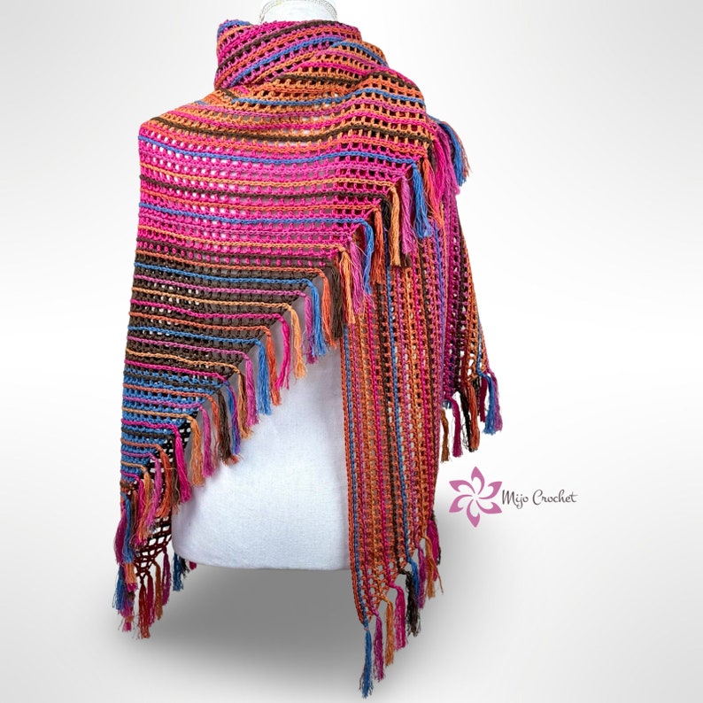 Haakpatroon Forever Stripes Sjaal Mijo Crochet Gehaakte Sjaal Driehoekige Sjaal Wrap Sjaal afbeelding 6