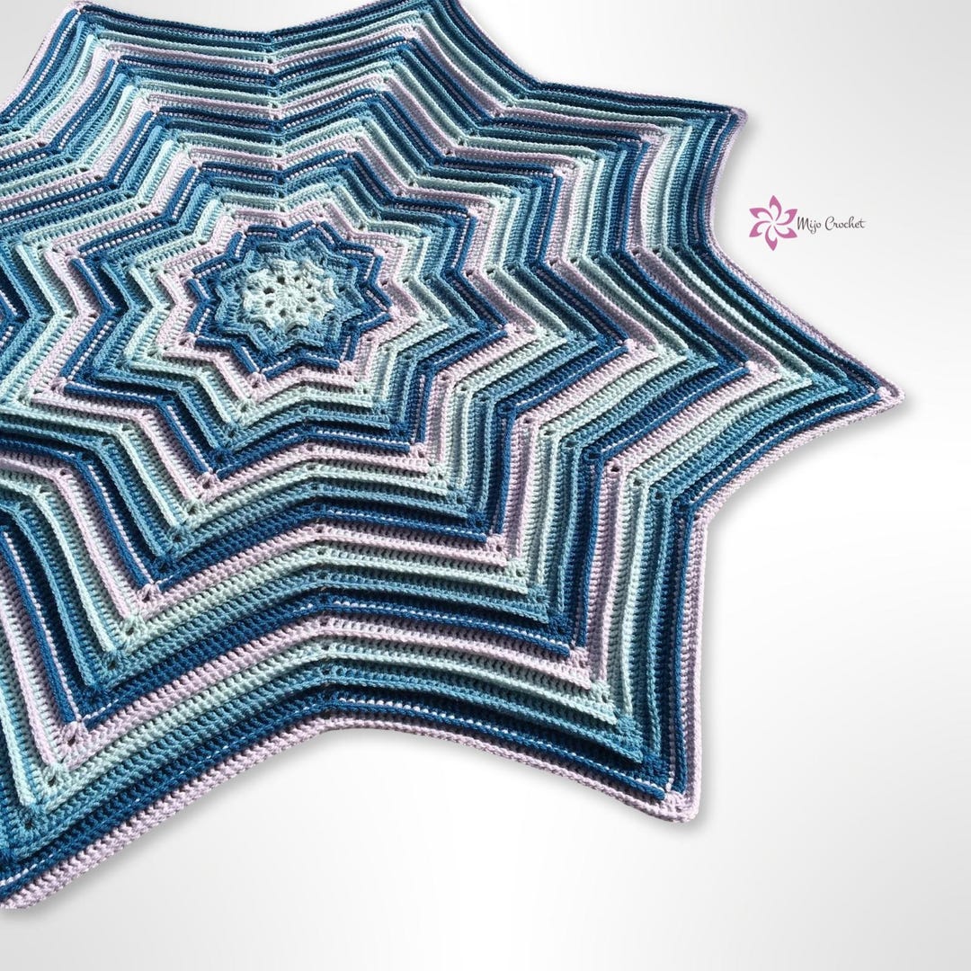 輝く星型ブランケットのかぎ針編みパターン：質感のある心地よい星型