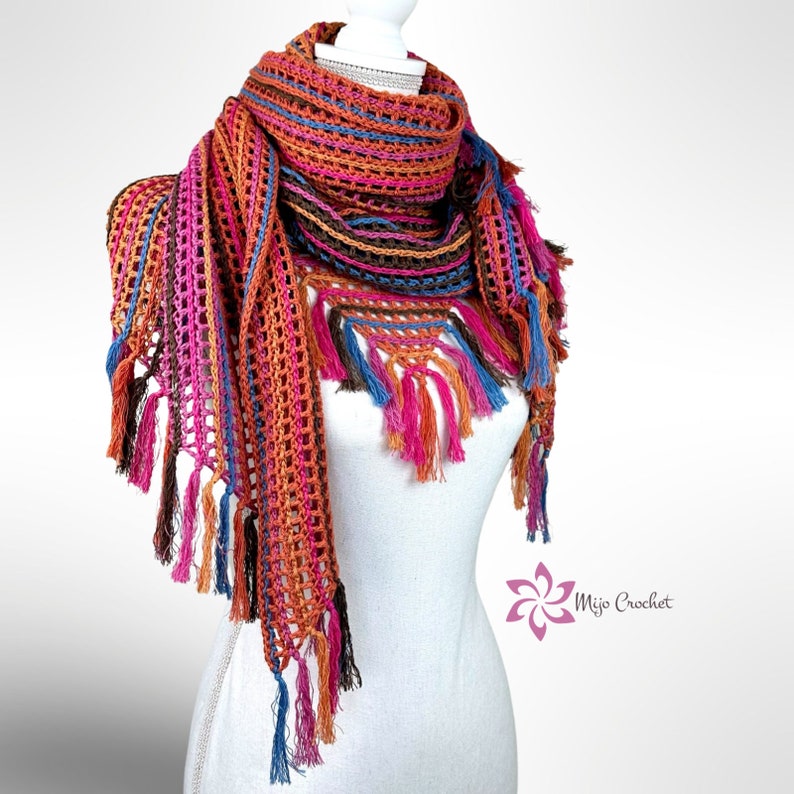 Haakpatroon Forever Stripes Sjaal Mijo Crochet Gehaakte Sjaal Driehoekige Sjaal Wrap Sjaal afbeelding 4