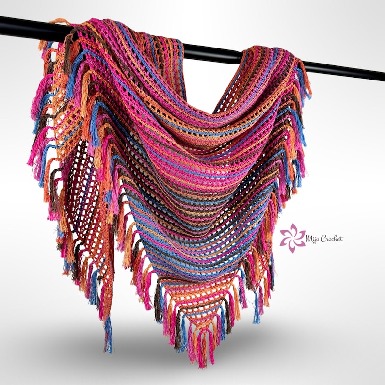 Haakpatroon Forever Stripes Sjaal Mijo Crochet Gehaakte Sjaal Driehoekige Sjaal Wrap Sjaal afbeelding 1