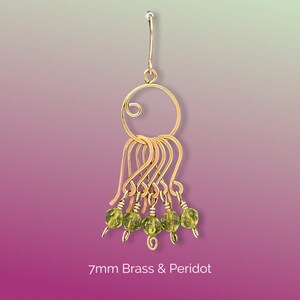 Removable Stitch Markers | 7mm | Peridot | For Crochet and Knitting | Semiprecious Stones | Brass | Mijo Crochet