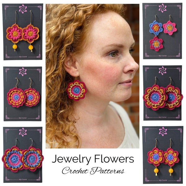 Crochet Flower Jewelry Pattern: Earrings, Necklace, Brooch (PDF Pattern)