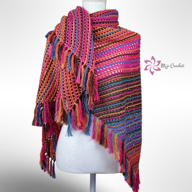 Patrón de Ganchillo Chal Forever Stripes Mijo Crochet Chal de Ganchillo Mantón Triangular Wrap Bufanda imagen 8