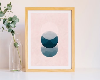 Watercolor Teal Moon Phases Printable, Abstract Moon Phases Print, Modern Moon Poster, Wall Art, Digital Download, Lunar Phases Home Decor