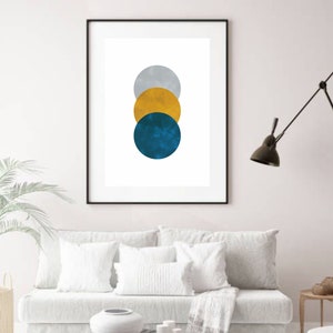 Mid Century Circle Print | Teal & Gold Abstract Art