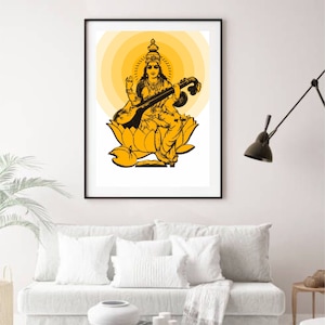 Indian art Print, Saraswati goddess Modern Print, Abstract Colorful goddess Print, Beautiful Goddess, Religious, Indian God
