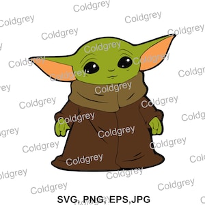 ベビーヨーダ、SVG、EPS PNG、jpg クリカットデザインスペースの即時ダウンロード、Tシャツ、マグカップ、ステッカー、デカール、テンプレートのベクターファイル