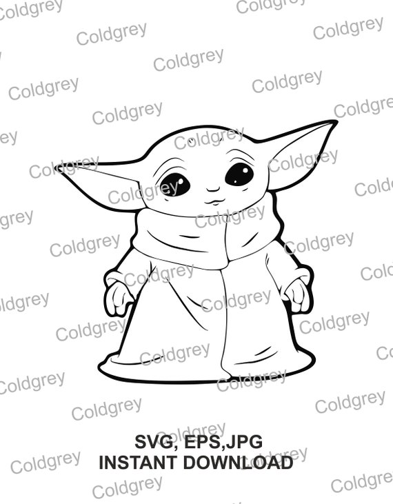 Baby Yoda Outline Svg Eps Jpg Instant Download For Cricut Etsy