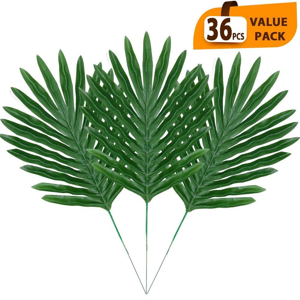 36Pcs Artificial Tropical Palm Leaves with Stems Luau Party Etsy