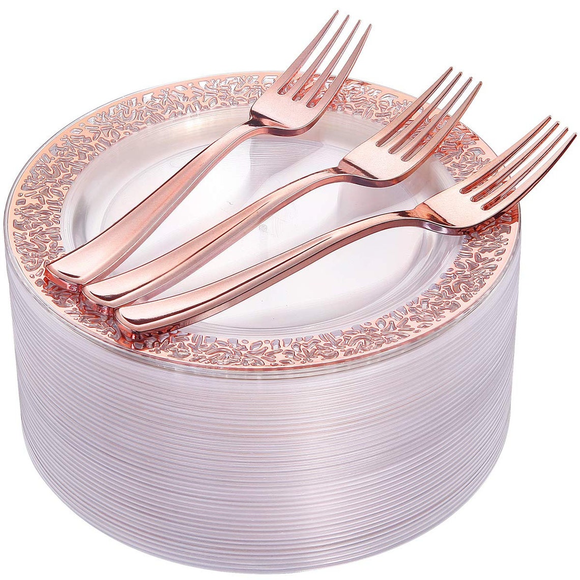 Rose Gold Dessert Plates 7.5 & Disposable Forks Etsy