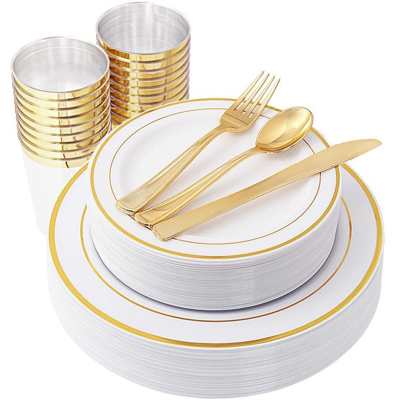 ROSE GOLD Plates /& Plastic Silverware Cups Premium Disposable Dinnerware Set 150