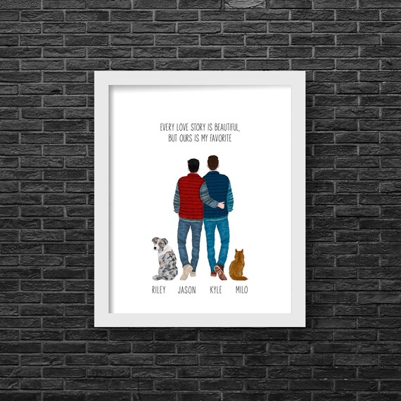 Digital Prints Art & Collectibles Gay Wedding Gift for Men One Line ...